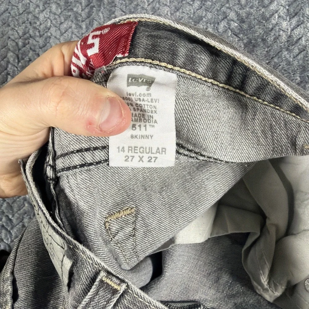 Levis 511‎ Jeans Mens 27x27 Grey Slim Fit Stretch Denim Mid Rise Distressed